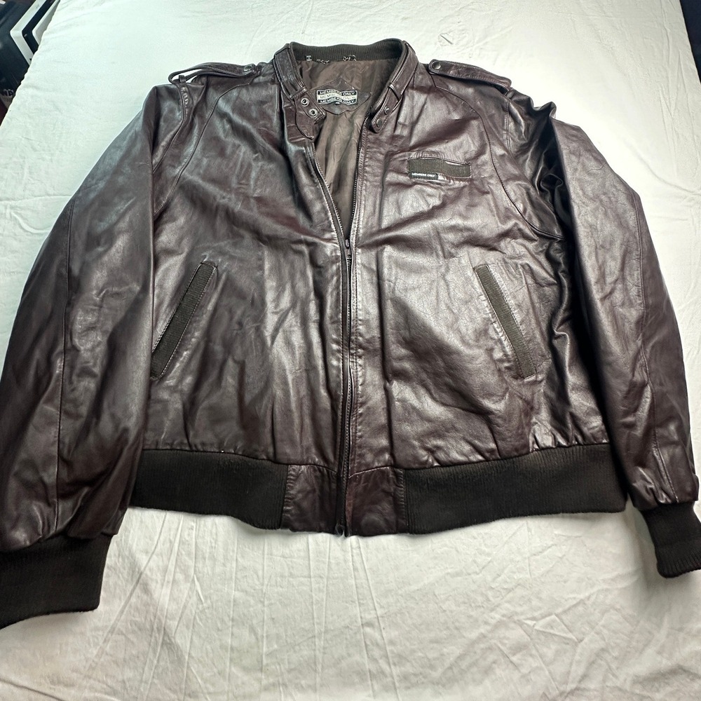 Members Only Vintage Leather Racer Jacket Mens 4X Brown Cafe Racer Epaulettes